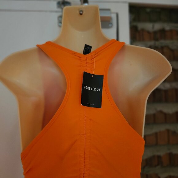Forever 21 Orange Ruched Gathered Racerback Dress Size M Medium NEW NWT - Picture 3 of 9
